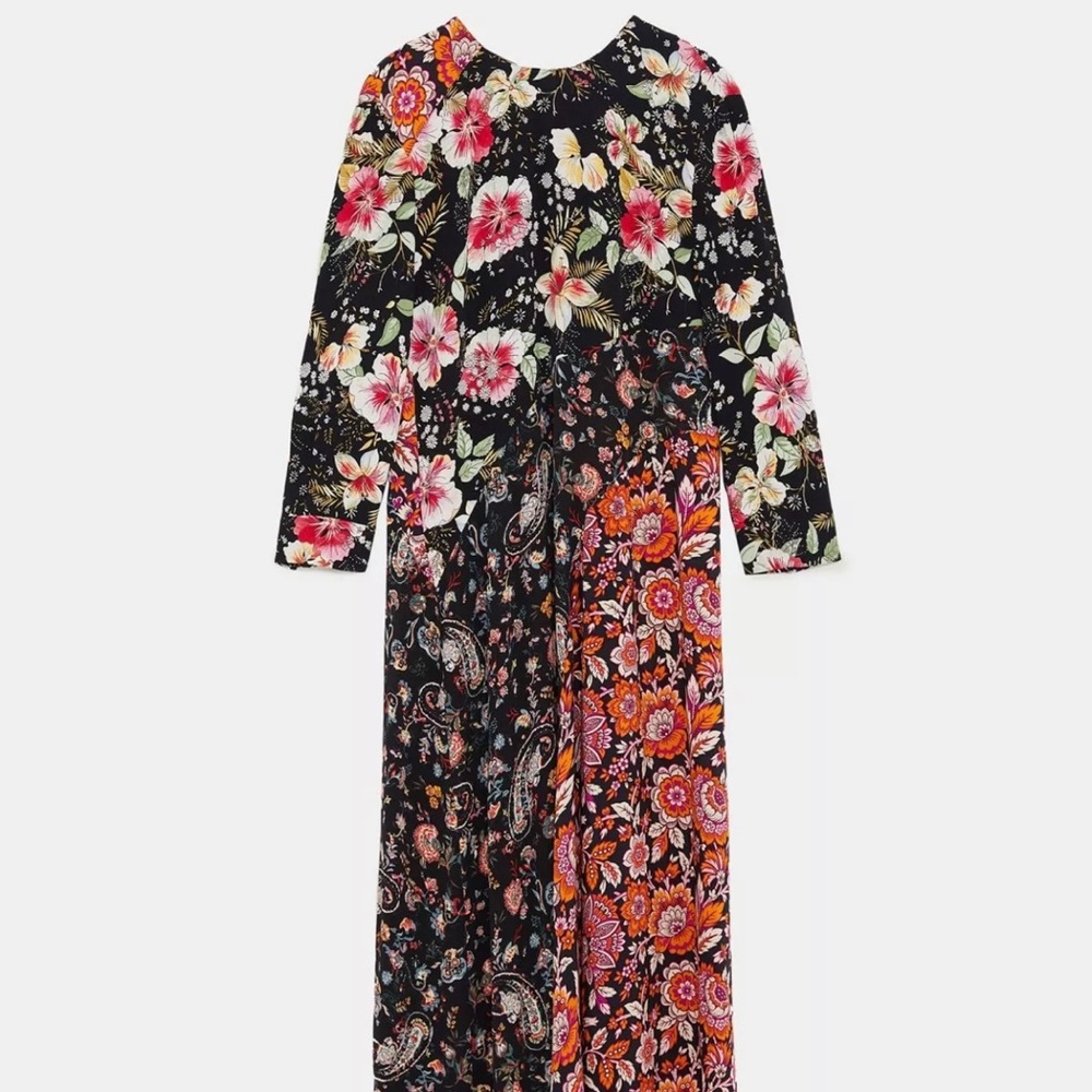 Zara m Floral Midi Patchwork Print Dress